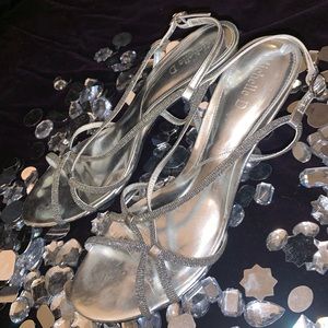 Michelle D silver low strappy 3 inch heels